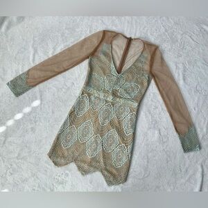 Chic Lace Overlay Dress with Sheer Sleeves